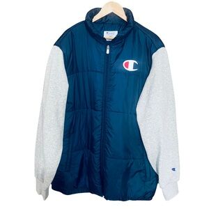 Champion Blue and Gray Puffer Jacket with Quilted Design